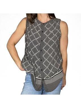Lucky Brand Black and White Sleeveless Button Up Blouse